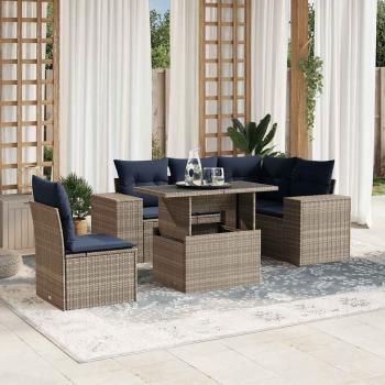 ARDEBO.de - 6-teiliges Gartensofa-Set mit Kissen, grau, Polyrattan