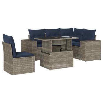 6-teiliges Gartensofa-Set mit Kissen, grau, Polyrattan