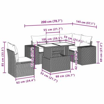 6-teiliges Gartensofa-Set mit Kissen, grau, Polyrattan