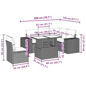 6-teiliges Gartensofa-Set mit Kissen, braun, Polyrattan