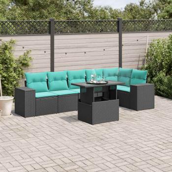 ARDEBO.de - 7-teiliges Gartensofa-Set mit Kissen, schwarzes Polyrattan