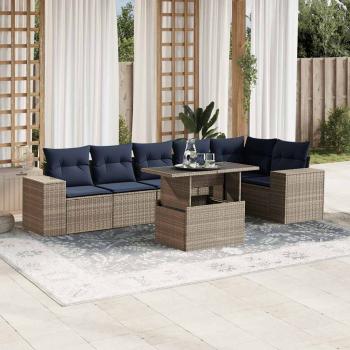 ARDEBO.de - 7-teiliges Gartensofa-Set mit Kissen, grau, Polyrattan