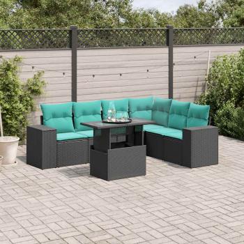 ARDEBO.de - 7-teiliges Gartensofa-Set mit Kissen, schwarzes Polyrattan
