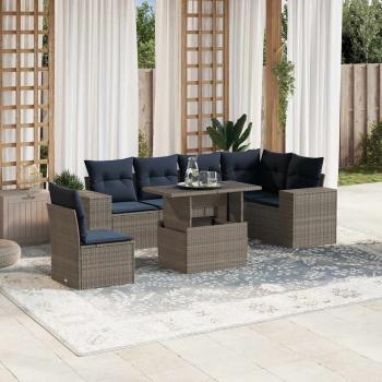 ARDEBO.de - 7-teiliges Gartensofa-Set mit Kissen, grau, Polyrattan