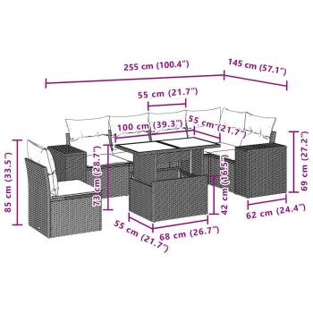 7-teiliges Gartensofa-Set mit Kissen, grau, Polyrattan