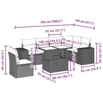 7-teiliges Gartensofa-Set mit Kissen, braun, Polyrattan