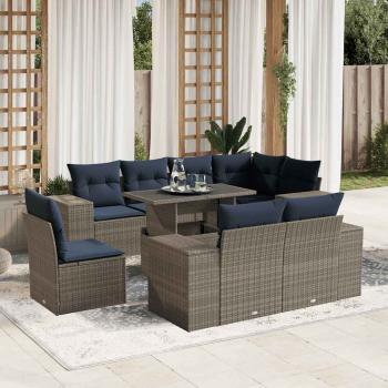 ARDEBO.de - 9-teiliges Gartensofa-Set mit Kissen, grau, Polyrattan