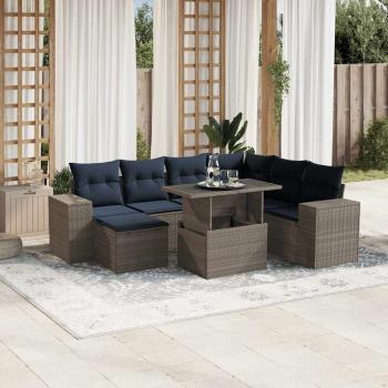 ARDEBO.de - 8-teiliges Gartensofa-Set mit Kissen, grau, Polyrattan