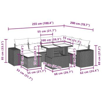 8-teiliges Gartensofa-Set mit Kissen, braun, Polyrattan