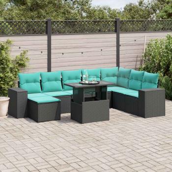 ARDEBO.de - 9-teiliges Gartensofa-Set mit Kissen, schwarzes Polyrattan
