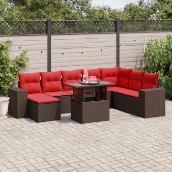 ARDEBO.de - 9-teiliges Gartensofa-Set mit Kissen, braun, Polyrattan