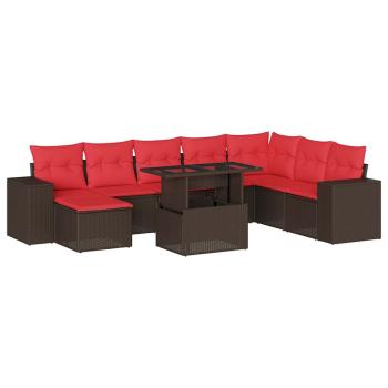9-teiliges Gartensofa-Set mit Kissen, braun, Polyrattan