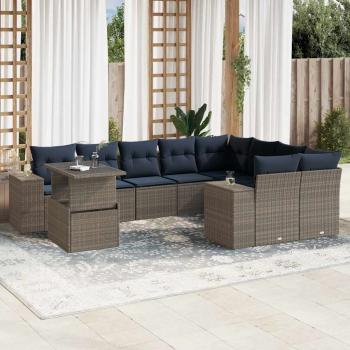 ARDEBO.de - 10-teiliges Gartensofa-Set mit Kissen, grau, Polyrattan