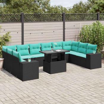 ARDEBO.de - 11-teiliges Gartensofa-Set mit Kissen, schwarzes Polyrattan