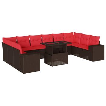 11-teiliges Gartensofa-Set mit Kissen, braun, Polyrattan