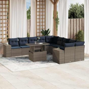 ARDEBO.de - 11-teiliges Gartensofa-Set mit Kissen, grau, Polyrattan