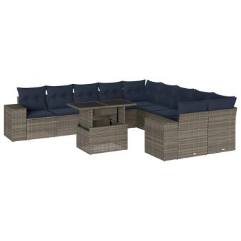11-teiliges Gartensofa-Set mit Kissen, grau, Polyrattan