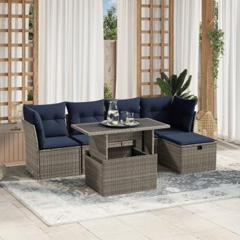 ARDEBO.de - 6-teiliges Gartensofa-Set mit Kissen, grau, Polyrattan