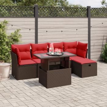 ARDEBO.de - 6-teiliges Gartensofa-Set mit Kissen, braun, Polyrattan