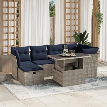 ARDEBO.de - 7-teiliges Gartensofa-Set mit Kissen, grau, Polyrattan