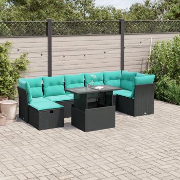 ARDEBO.de - 8-teiliges Gartensofa-Set mit Kissen, schwarzes Polyrattan