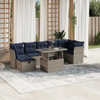 ARDEBO.de - 8-teiliges Gartensofa-Set mit Kissen, grau, Polyrattan