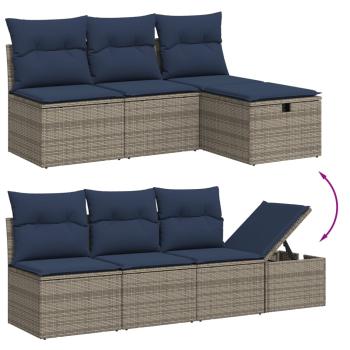 8-teiliges Gartensofa-Set mit Kissen, grau, Polyrattan