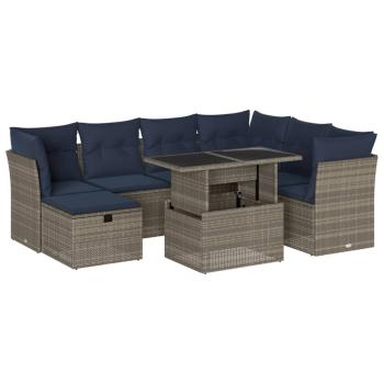 ARDEBO.de - 8-teiliges Gartensofa-Set mit Kissen, grau, Polyrattan