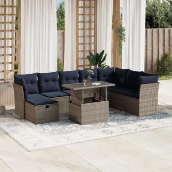 ARDEBO.de - 9-teiliges Gartensofa-Set mit Kissen, grau, Polyrattan