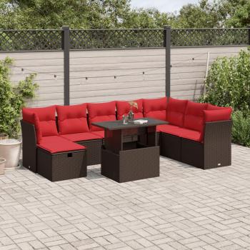 ARDEBO.de - 9-teiliges Gartensofa-Set mit Kissen, braun, Polyrattan