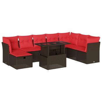 9-teiliges Gartensofa-Set mit Kissen, braun, Polyrattan