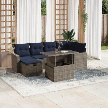 ARDEBO.de - 7-teiliges Gartensofa-Set mit Kissen, grau, Polyrattan