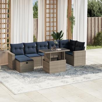 ARDEBO.de - 8-teiliges Gartensofa-Set mit Kissen, grau, Polyrattan