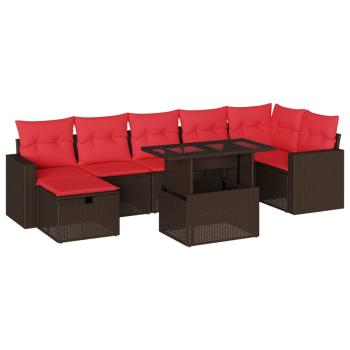 8-teiliges Gartensofa-Set mit Kissen, braun, Polyrattan