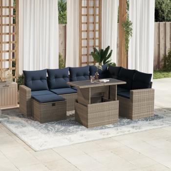 ARDEBO.de - 8-teiliges Gartensofa-Set mit Kissen, grau, Polyrattan