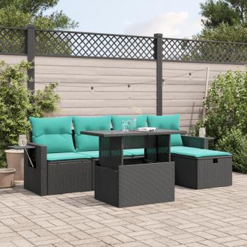 ARDEBO.de - 6-teiliges Gartensofa-Set mit Kissen, schwarzes Polyrattan