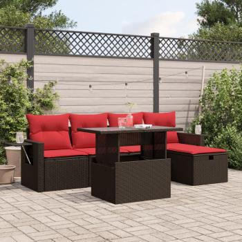 ARDEBO.de - 6-teiliges Gartensofa-Set mit Kissen, braun, Polyrattan