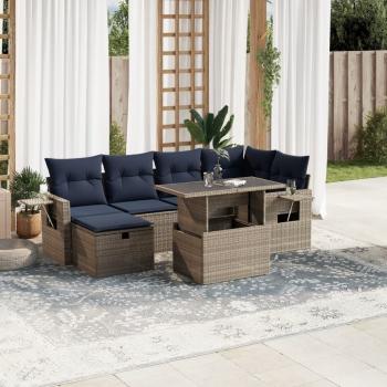 ARDEBO.de - 7-teiliges Gartensofa-Set mit Kissen, grau, Polyrattan