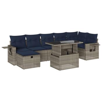 ARDEBO.de - 8-teiliges Gartensofa-Set mit Kissen, grau, Polyrattan