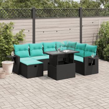 ARDEBO.de - 8-teiliges Gartensofa-Set mit Kissen, schwarzes Polyrattan
