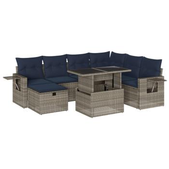 ARDEBO.de - 8-teiliges Gartensofa-Set mit Kissen, grau, Polyrattan