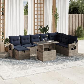 ARDEBO.de - 9-teiliges Gartensofa-Set mit Kissen, grau, Polyrattan