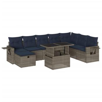 9-teiliges Gartensofa-Set mit Kissen, grau, Polyrattan