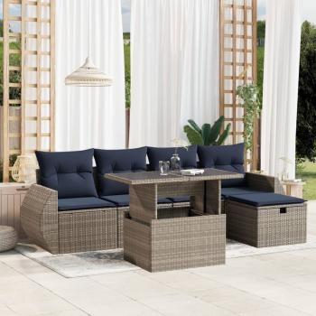 ARDEBO.de - 6-teiliges Gartensofa-Set mit Kissen, grau, Polyrattan