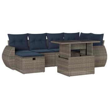 7-teiliges Gartensofa-Set mit Kissen, grau, Polyrattan