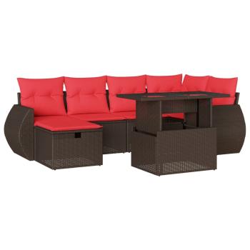7-teiliges Gartensofa-Set mit Kissen, braun, Polyrattan