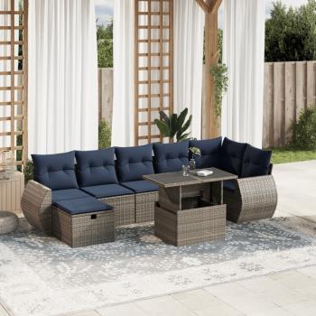 ARDEBO.de - 8-teiliges Gartensofa-Set mit Kissen, grau, Polyrattan