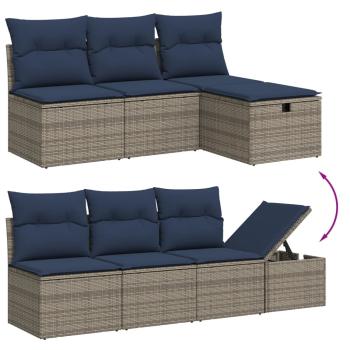 8-teiliges Gartensofa-Set mit Kissen, grau, Polyrattan