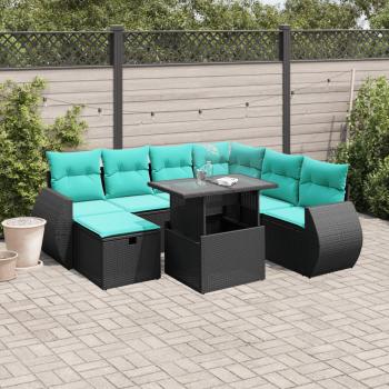 ARDEBO.de - 8-teiliges Gartensofa-Set mit Kissen, schwarzes Polyrattan