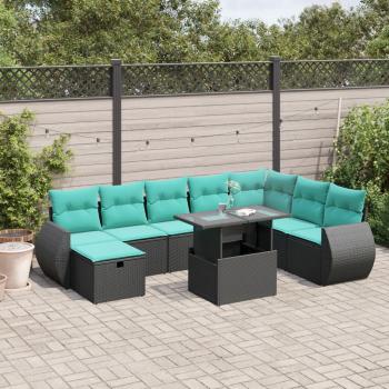 ARDEBO.de - 9-teiliges Gartensofa-Set mit Kissen, schwarzes Polyrattan